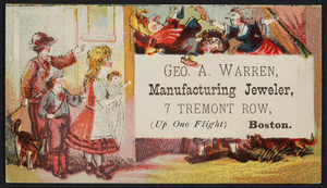 Trade card for Geo A. Warren, manufacturing jeweler, 7 Tremont Row, Boston, Mass., undated