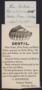 Advertisement for C. Houghton, surgeon dentist, Danvers, Mass., December 21-23, 1869