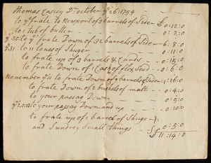 Accounts settled by Thomas Casey, Oct. 26, 1754