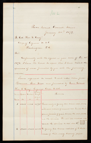 D. W. Flagler to Thomas Lincoln Casey, January 30, 1879