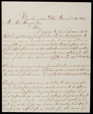 [Charles] G. Ball to M. M. Magruder, March 15, 1879