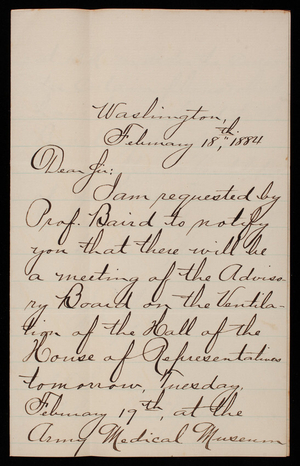 John S. Billings to Thomas Lincoln Casey, February 18, 1884