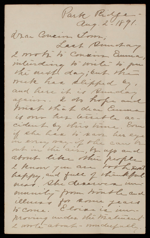 Cousin Ella to Thomas Lincoln Casey, August 2, 1891