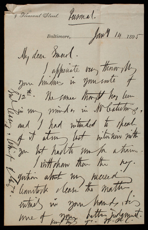 [William] P. Craighill to Thomas Lincoln Casey, January 14, 1895