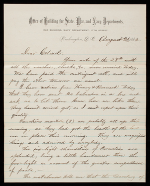 Bernard R. Green To Thomas Lincoln Casey, August 31, 1882 - Digital ...