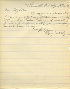 Letter from Benjamin Smith Lyman to Katherine M. Cohen