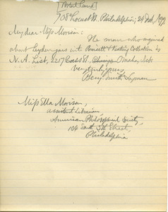 Letter from Benjamin Smith Lyman to Ella Morison