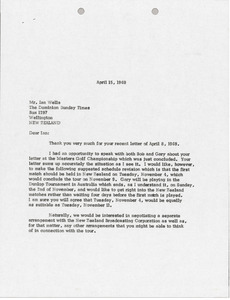 Letter from Mark H. McCormack to Ian Wells