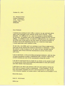 Letter from Mark H. McCormack to Richard Cohen