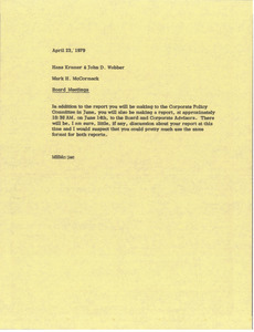 Memorandum from Mark H. McCormack to Hans Kramer and John D. Webber