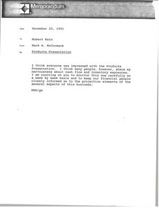 Memorandum from Mark H. McCormack to Robert Kain