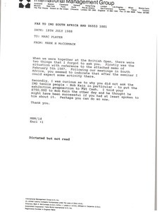 Fax from Mark H. McCormack to Marc Player