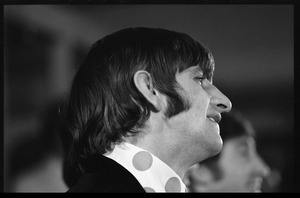 Ringo Starr at a Beatles press conference: close-up in profile