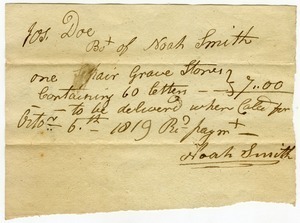 Invoice to Joseph Doe for purchase of a pair of gravestones