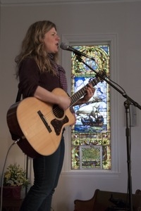 Dar Williams, at sound check at the First Congregational Church in Wellfleet