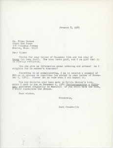 Letter from Judi Chamberlin to Ellen Herman