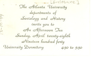 Invitation for Atlanta University School of Social Work tea party