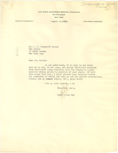 Letter from John Simon Guggenheim Memorial Foundation to W. E. B. Du Bois