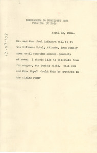 Memorandum from W. E. B. Du Bois to President Hope