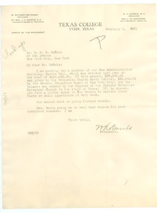 Letter from Texas College to W. E. B. Du Bois