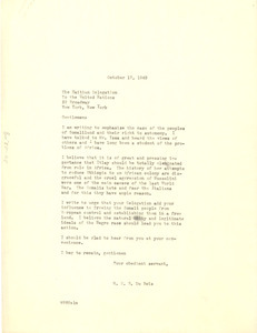 Letter from W. E. B. Du Bois to Haitian United Nations Delegation