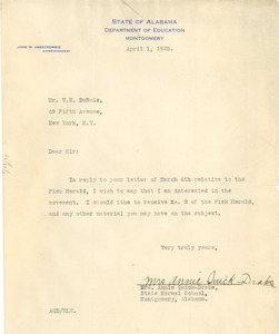 Letter from Annie Quick-Drake to W. E. B. Du Bois
