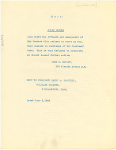 Letter from John. R. Wright to Harry A. Garfield