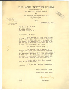 Letter from The Labor Institute Forum to W. E. B. Du Bois