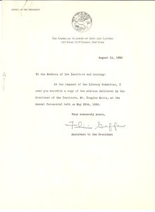 Circular letter from American Academy of Arts and Letters to W. E. B. Du Bois