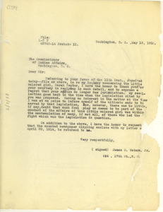 Letter from James C. Waters Jr. to the Commissioner of Indian Affairs