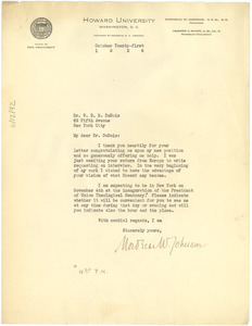 Letter from Mordecai W. Johnson to W. E. B. Du Bois