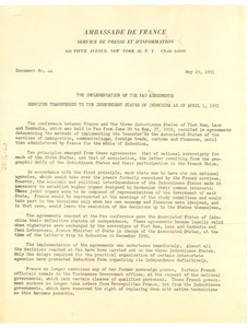 The Implementation of the PAU agreements services transferred to the independent states of Indochina as of April 1, 1951