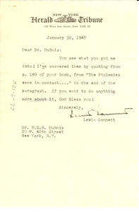 Letter from New York Herald Tribune to W. E. B. Du Bois