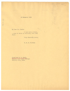 Letter from W. E. B. Du Bois to W. R. Banks