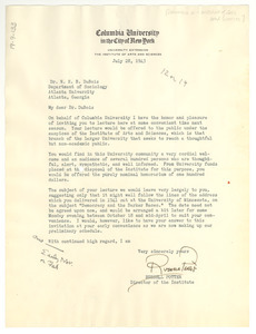 Letter from Columbia University to W. E. B. Du Bois