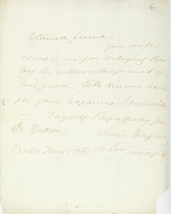 Letter from Lewis Hayden to Erasmus Darwin Hudson