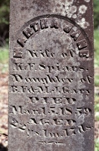 Balfour Cemetery (Mississippi) gravestone, Spiars, Martha Jane (d. 1859)