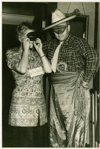 Peter V. Karpovich and Josephine Rathbone in Halloween costumes (1949)