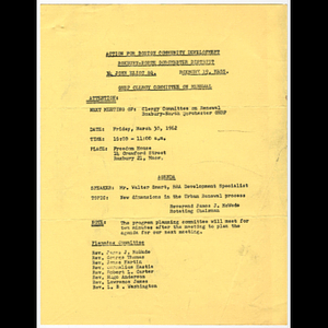 Notice of agenda for Clergy Committee on Renewal meeting held March 30, 1962