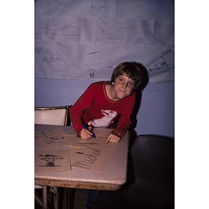 Boy sitting at a table and writing