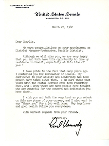 Letter from Edward M. Kennedy to Charles Santos Jr. (March 20, 1982)