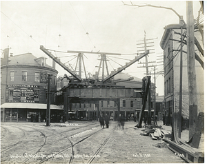 Junction of Washington and Dudley Streets, erecting two columns