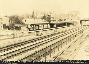 Dorchester Rapid Transit section 1. Looking northwest towards Savin Hill Station from Springdale Street