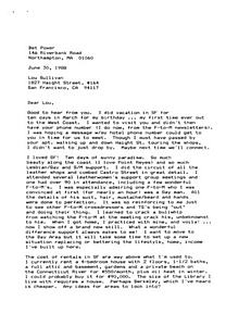 Letter from Bet Power to Lou Sullivan (June 30, 1988)