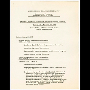 Program for the first session of visiting faculty seminar, January 24th - February 6th, 1965