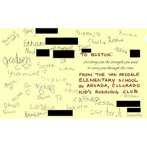 Condolence card from a student running club in Colorado