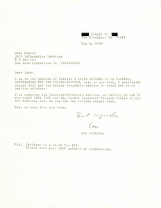 Correspondence from Lou Sullivan to Jude Patton (May 6, 1989)