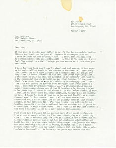 Letter from Bet Power to Lou Sullivan (March 4, 1987)