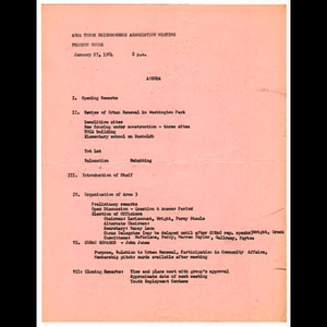 Agenda for Area 3 Neighborhood Association meeting held January 27, 1964