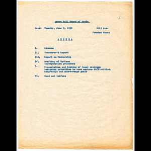 Agenda for Grove Hall Board of Trade meeting held June 2, 1959